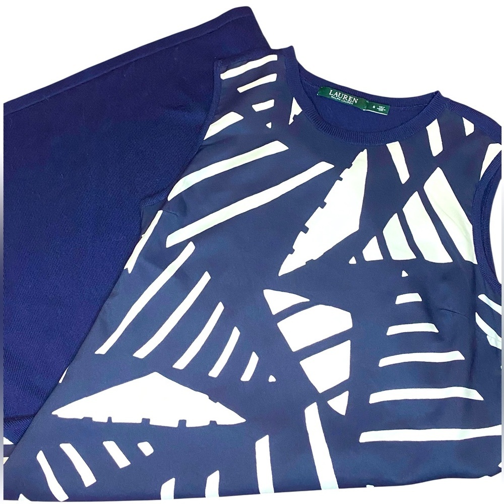 Lauren Ralph Lauren Geometric Dress Women’s S Navy White Business Office Classic